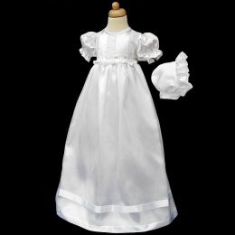 Baby Girls White Rosebud Christening Gown & Bonnet